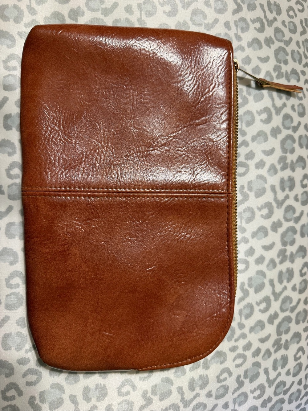 Women's Leather Zip Clutch Wristlet - Tan